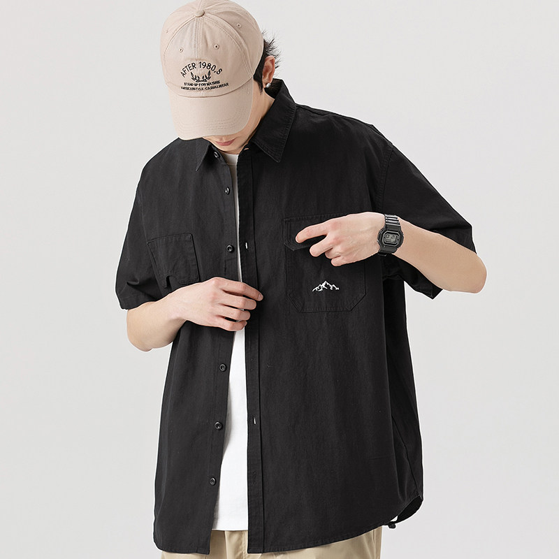 2026夏季新款男装日系潮牌纯色宽松短袖衬衫休闲衬衣CS220-F75,男装T恤,电商A101（原外27）
