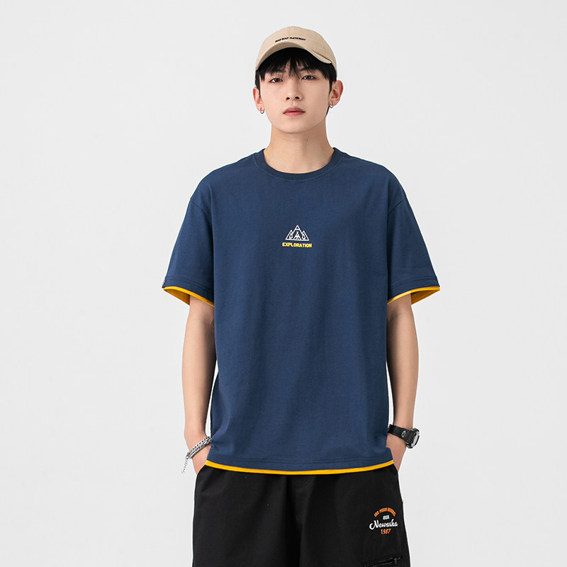2026夏季新款男装日系潮流假两件后背字母印花短袖T恤T722-F45,男装T恤,电商A101（原外27）