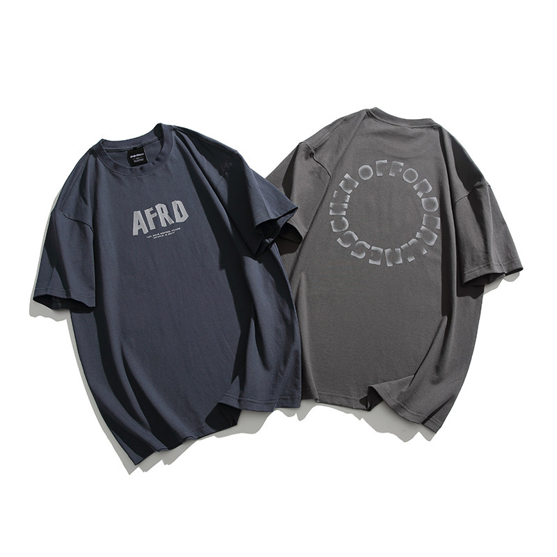 2026夏季新款男装日系潮牌纯色宽松圆领短袖字母印花T恤T806-F40，男装T恤，电商A101（原外27）