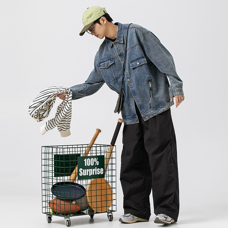 2026秋季新款男装日系复古水洗翻领蓝色牛仔外套夹克JK512-F115，男装工装外套，电商A101（原外27）