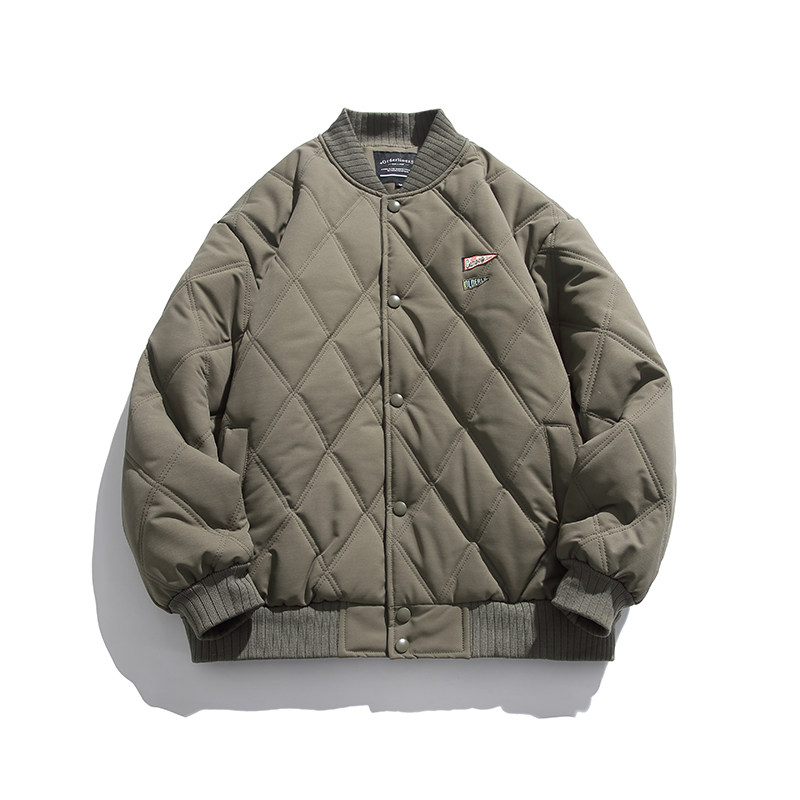 2026冬季新款男装日系潮流菱形格棒球领棉服加厚外套MY336-F175,男装棉衣,电商A101（原外27）