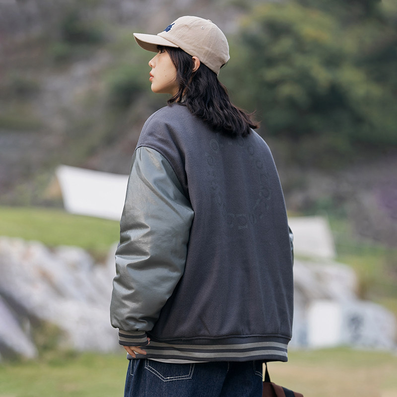 2026冬季新款男装日系潮流拼接棒球领加厚外套棉服JHJK298-F175,男装棉衣,电商A101（原外27）