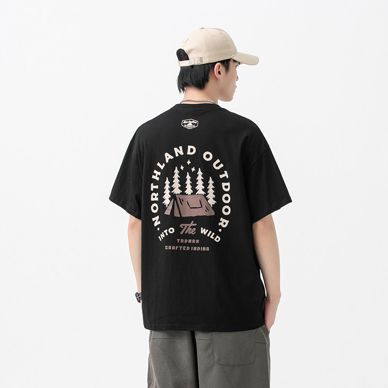 2026夏季新款男装日系复古潮流字母印花圆领短袖T恤T776-F43,男装T恤,电商A101（原外27）