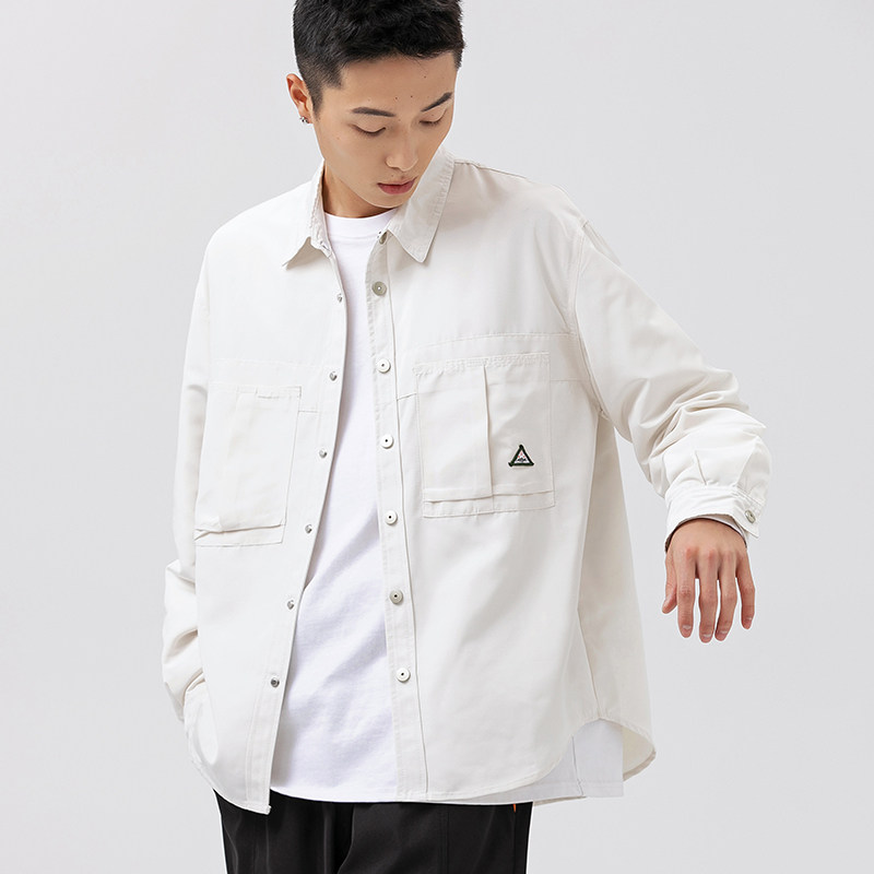 2026春季新款男装日系潮牌大口袋纯色长袖宽松衬衫衬衣CS200-F80图片