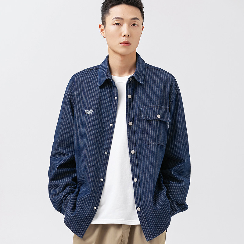 2026春季新款男装日系潮牌长袖条纹牛仔衬衫休闲衬衣CS192-F95,男装衬衫,电商A101（原外27）