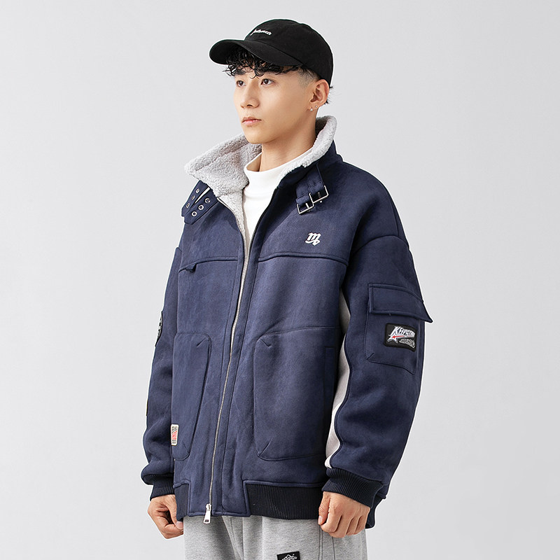 2026冬季新款男装日系复古潮流贴布宽松鹿皮绒加厚外套MY306-F215,女装短外套,电商A101（原外27）