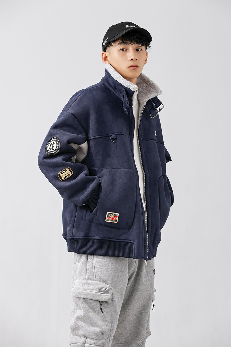 2026冬季新款男装日系复古潮流贴布宽松鹿皮绒加厚外套MY306-F215图片