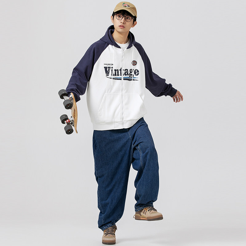 2026秋季新款男日系潮牌撞色字母印花开衫连帽卫衣外套WY516-F85,女装短外套,电商A101（原外27）