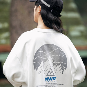 2026秋季新款男装日系纯白色后背印花宽松休闲圆领卫衣WY538-F65图片