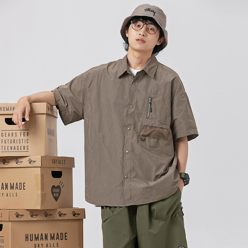 2026夏季新款男装日系原创潮牌宽松小格子短袖衬衫衬衣CS226-F75,男装T恤,电商A101（原外27）