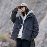 2026冬季新款男日系假两件工装连帽加厚毛呢外套棉服MY300-F195，男装棉衣，电商A101（原外27）