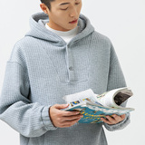 2026春季新款男装日系原创华夫格纯色连帽宽松套头卫衣WY390-F95，男装卫衣，电商A101（原外27）