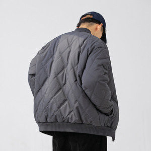 2026冬季新款男装日系潮流菱形格棒球领棉服加厚外套MY336-F175图片
