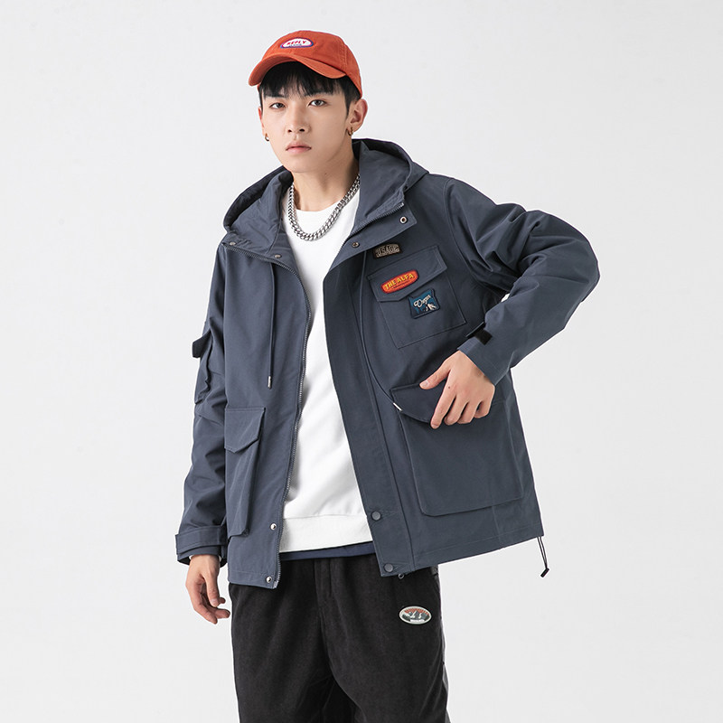 2026秋季新款男日系潮牌贴布连帽工装外套宽松休闲夹克JK268-F155,男装夹克,电商A101（原外27）