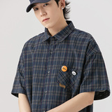 2026夏季新款男装日系复古小格子休闲短袖衬衫宽松衬衣CS218-F75，男装T恤，电商A101（原外27）