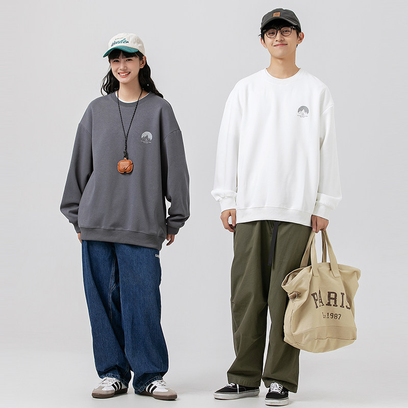 2026秋季新款男装日系纯白色后背印花宽松休闲圆领卫衣WY538-F65,男装卫衣,电商A101（原外27）