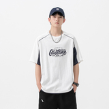 2026夏季新款男装日系字母印花假两件撞色宽松短袖T恤T778-F45，男装T恤，电商A101（原外27）