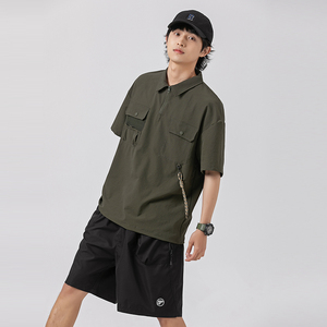 2024夏季新款男装日系抽绳装饰半拉链polo衫短袖T恤PL52-F60