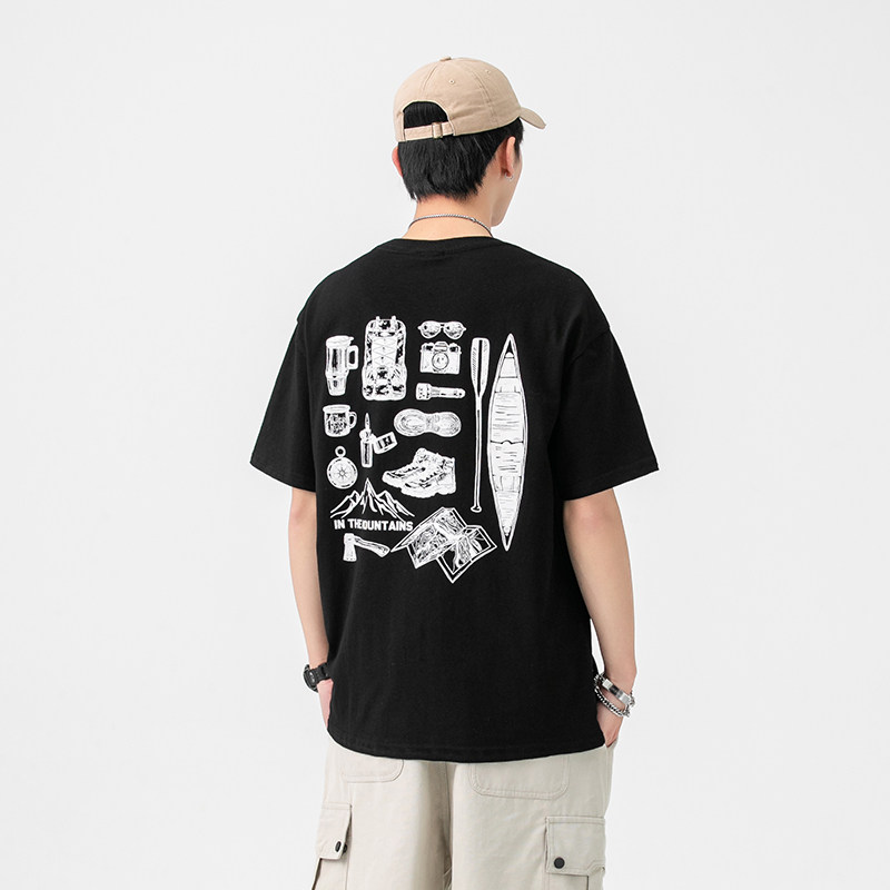 2026夏季新款男装日系复古潮流后背图案印花短袖T恤T730-F43,男装T恤,电商A101（原外27）