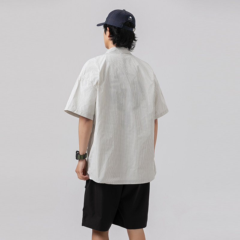 2026夏季新款男装日系原创潮牌宽松小格子短袖衬衫衬衣CS226-F75,男装T恤,电商A101（原外27）