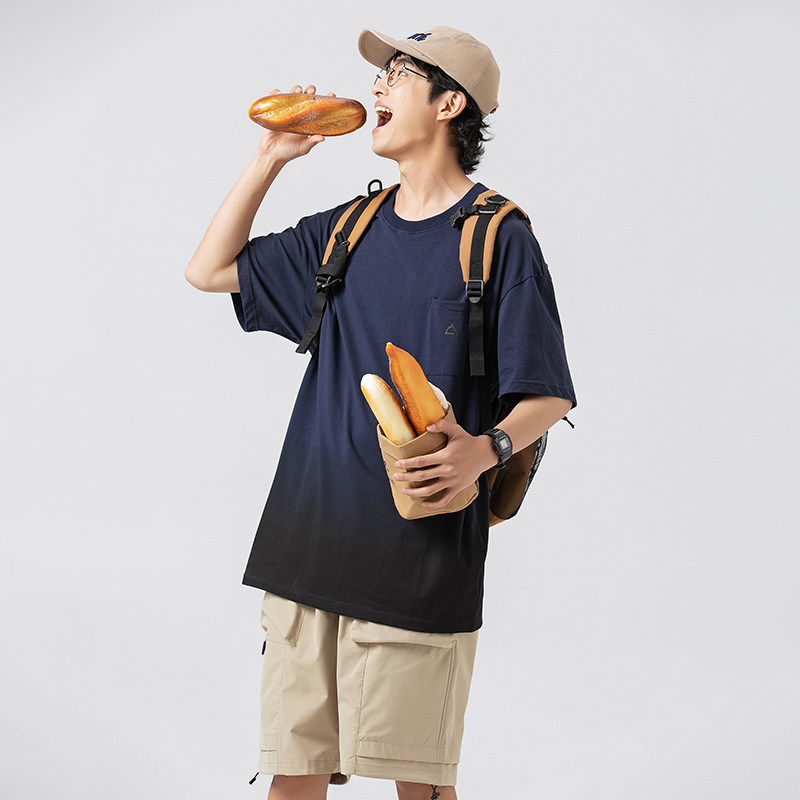2026夏季新款男日系原创潮流渐变色圆领短袖宽松休闲T恤T856-F43,男装T恤,电商A101（原外27）