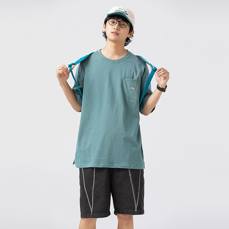 2026夏季新款男装日系潮牌纯色圆领宽松短袖休闲T恤半袖T836-F43,男装T恤,电商A101（原外27）