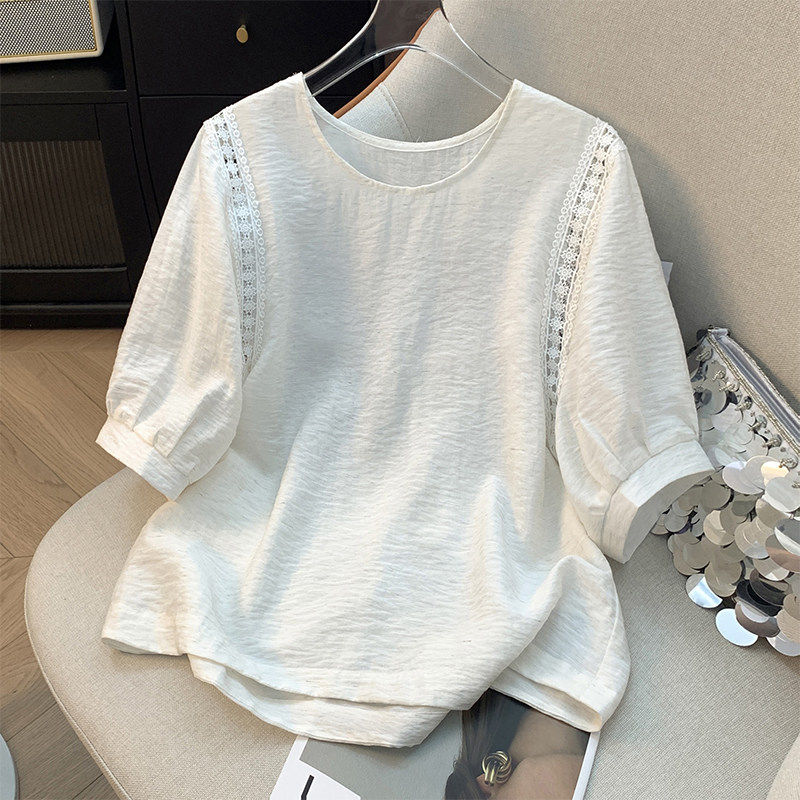 新中式国风刺绣缕空短袖衬衫女装夏季灯笼袖宽松百搭超仙蕾丝上衣