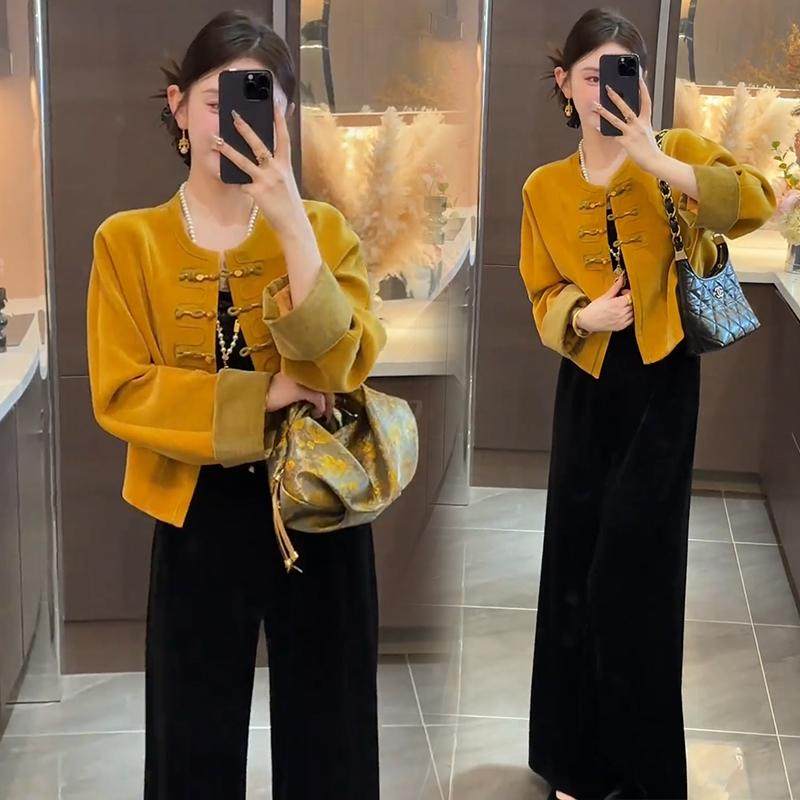 2025秋冬新中式夹棉加厚外套女两件套国风气质百搭显瘦阔腿裤套装,女装/女士精品,时尚套装,淘宝优惠券,粉丝福利购,淘宝优惠卷