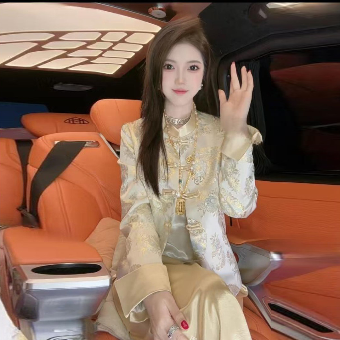 新中式国风高级感宋锦提花长袖立领外套女2025春秋季气质百搭上衣