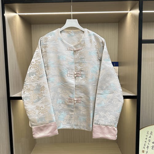 亭台楼阁新中式织锦缎外套女2024