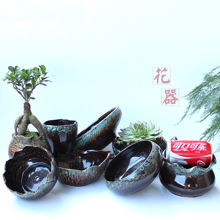 陶瓷窑变流釉家居小口径有孔花盆
