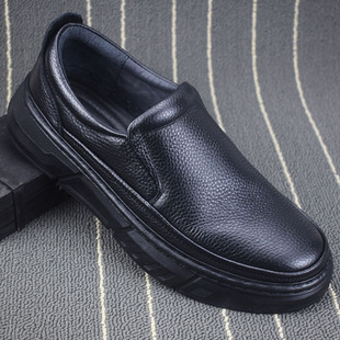 外贸皮鞋男款秋冬真皮一脚蹬厚底商务休闲男鞋圆头防滑透气爸爸鞋