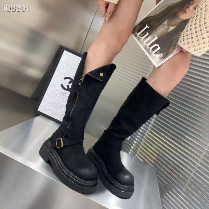 米女鞋长筒靴跟靴圆头2025秋冬女鞋时尚百搭舒适气质韩版潮鞋增高