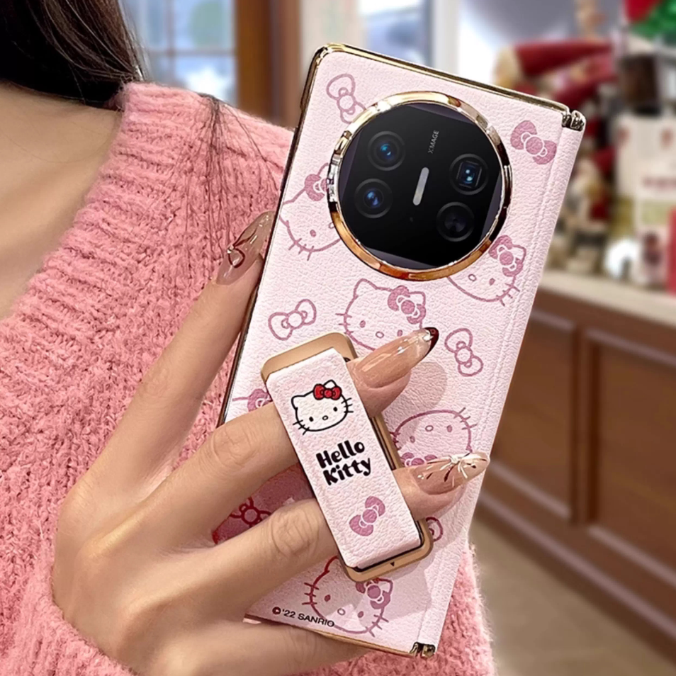 【双中轴磁吸】适用华为matex7手机壳粉色KT猫新款折叠屏matex6保护套x5典藏x3后女男全包腕带支架