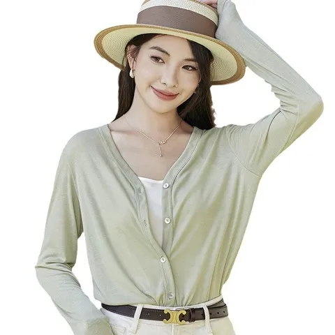 宽松针织外套天丝防晒衣2024薄款韩版慵懒风空调杉女V领开衫春夏