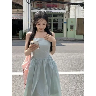 連衣裙夏季 氣質露背長裙吊帶 海邊裙子沙灘度假風系帶仙女性感法式