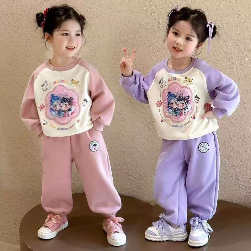 2026可爱女童卫衣套装新款儿童春装亮片两件套亮灯洋气变色