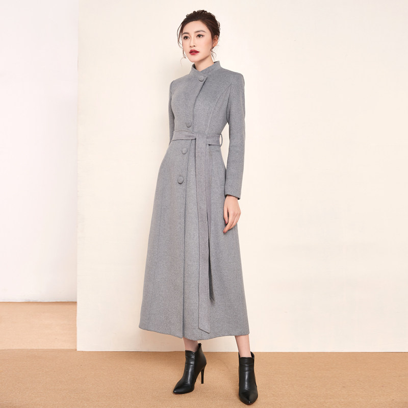 2024秋冬新款流行修身加厚长款羊毛大衣女到脚踝呢子毛呢外套超长