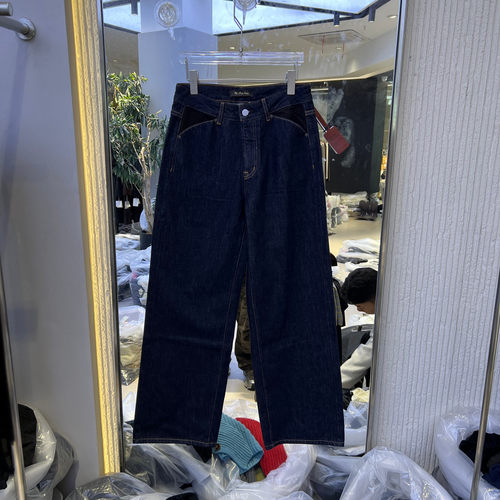 秋新高腰宽松显瘦深蓝牛仔阔腿裤