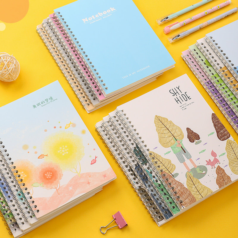 线圈本笔记本子大学生小学清新侧翻B5螺旋加厚文具女生款卡通可爱创意复古文艺简约16开A5超萌少女心精致