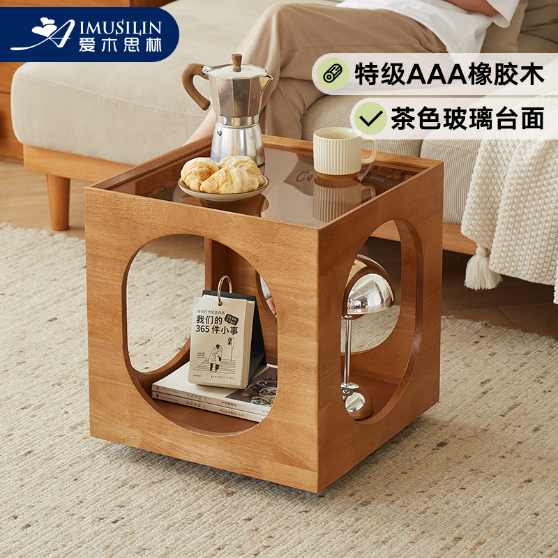 实木边几沙发边柜小桌子可移动茶几创意床头柜日式客厅小推车猫窝