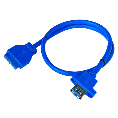 USB3.0前置面板线挡板线19针/20Pin转usb3.0凸头带耳朵转接线 DIY机箱数据线 凸头单USB3.0转20P 0.5米