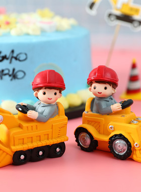 挖掘机 推土机 男孩玩具摆件装饰工程车树脂工艺品可爱工地装扮