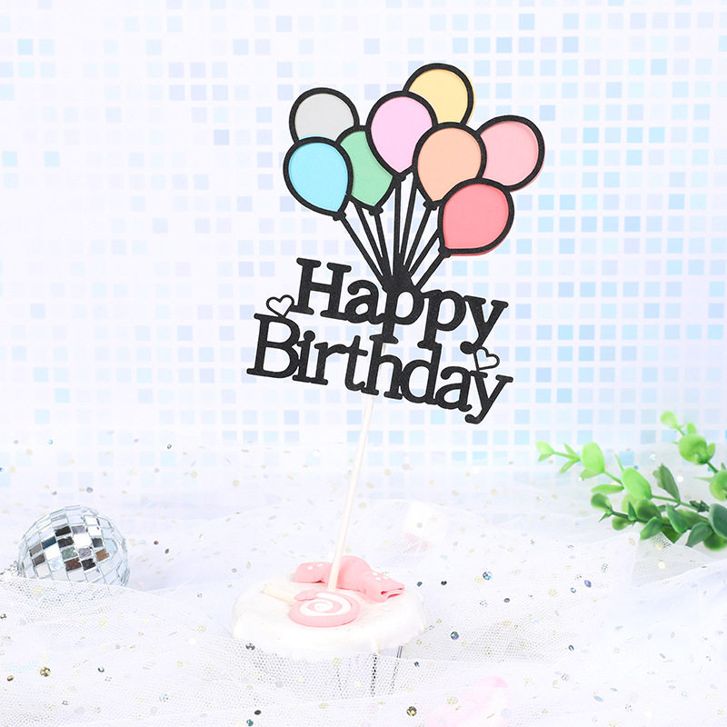 彩色气球hb装饰生日快乐七彩气球绚丽缤纷蛋糕装饰插牌 卡通插件