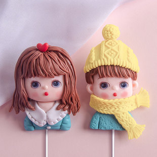 软陶装饰冬季恋歌围巾情侣男孩女孩装饰插件长发姑娘帽子男孩插件