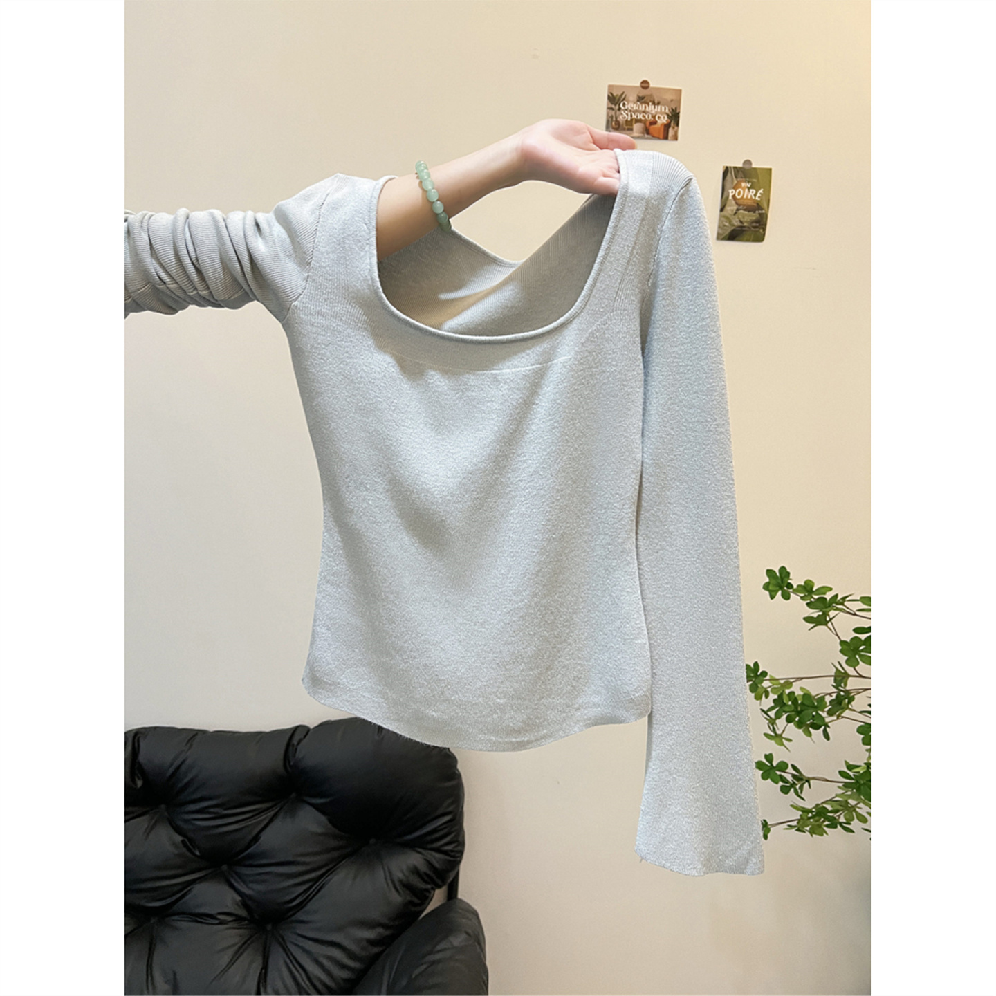 秋冬法式方领气质百搭修身长袖打底针织衫上衣巨好看的毛衣女内搭