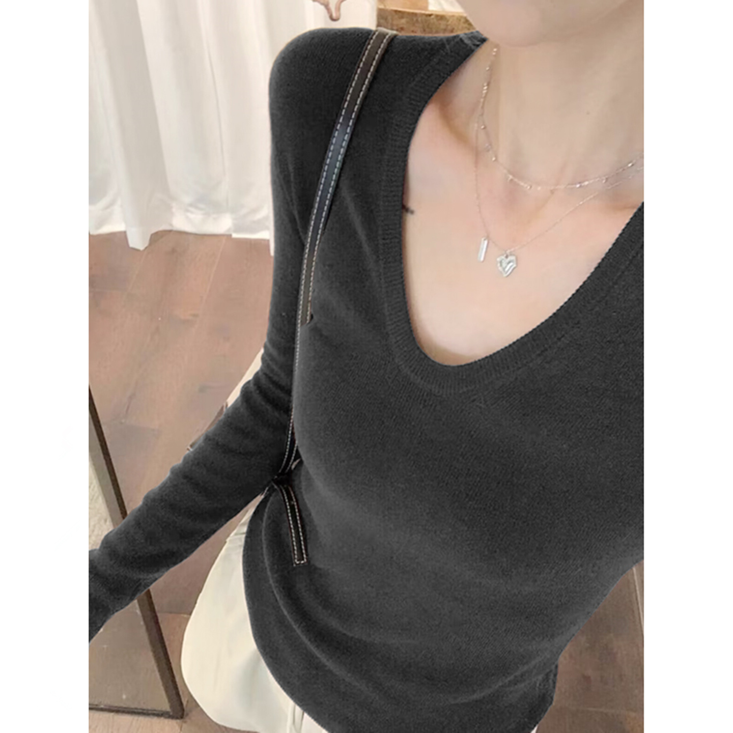 u领针织衫女春秋冬季高级感气质百搭修身内搭长袖毛衣打底衫上衣