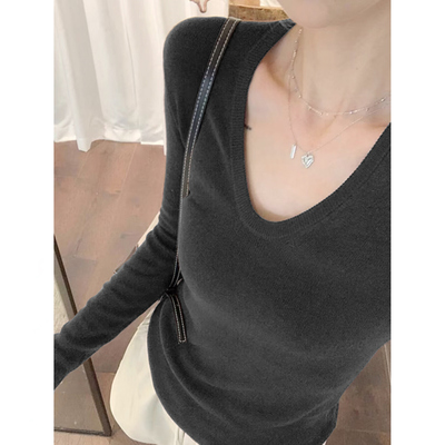 u领针织衫女春秋冬季高级感气质百搭修身内搭长袖毛衣打底衫上衣