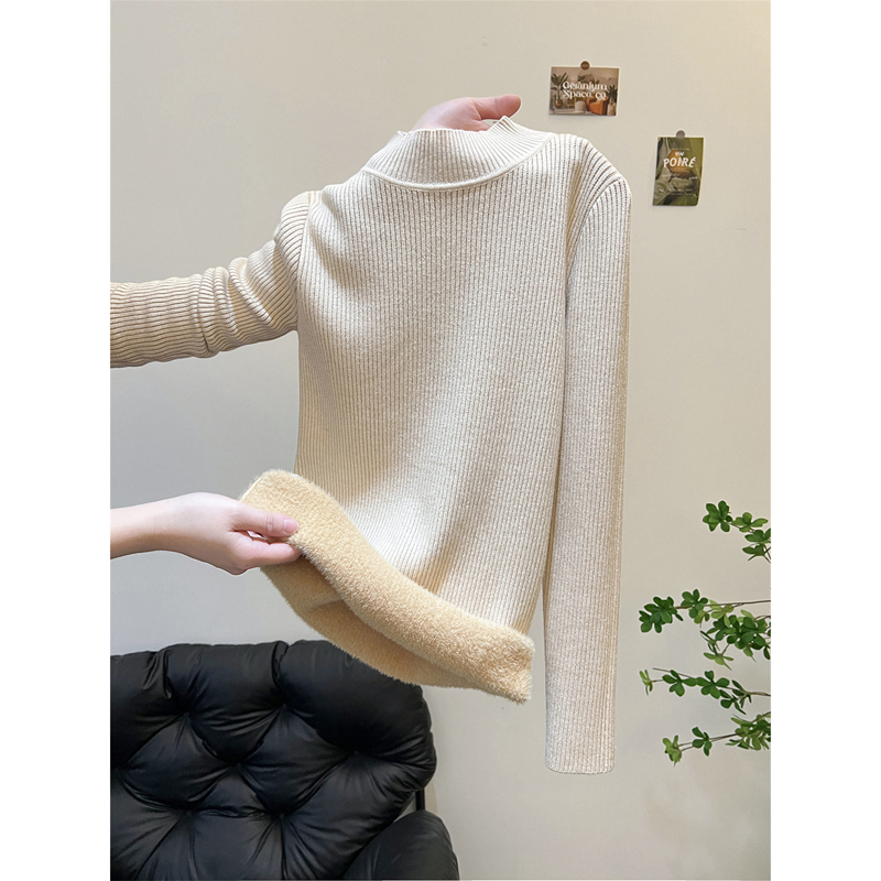 秋冬气质高级感修身长袖打底针织衫上衣加厚一体绒保暖毛衣女内搭