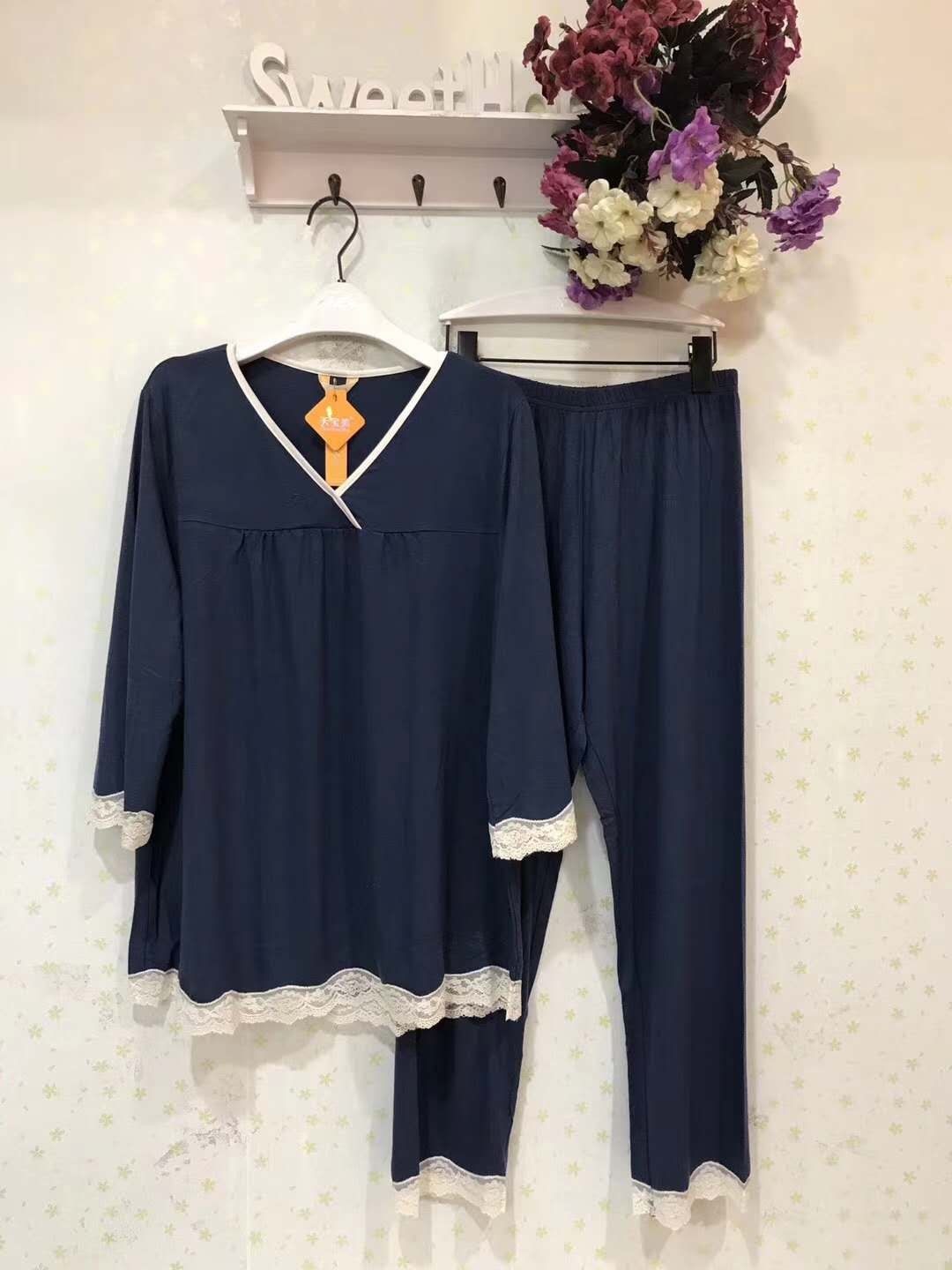 包邮天宝美莫代尔女士睡衣大版半袖长裤套装胖妹妹家居服150斤